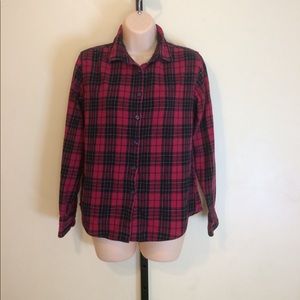 Aqua Blues Red Black Plaid Long Sleeve Shirt Small